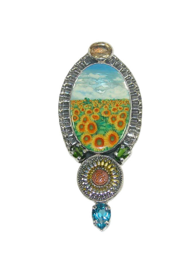 32972 Hand Painted Miniature, Blue Topaz Sterling Silver Pin / Pendant
