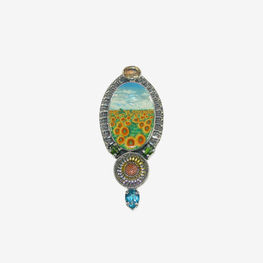 32972 Hand Painted Miniature, Blue Topaz Sterling Silver Pin / Pendant