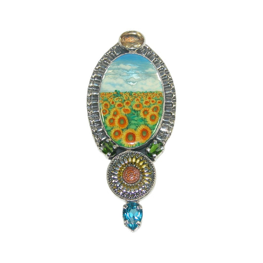 32972 Hand Painted Miniature, Blue Topaz Sterling Silver Pin and Pendant
