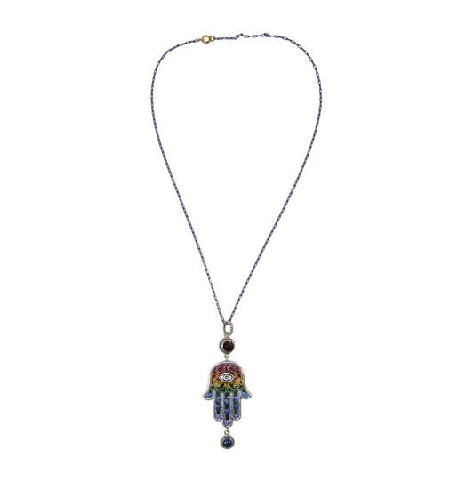 32981 Hamsa Hand Enameling Sterling Silver Necklace