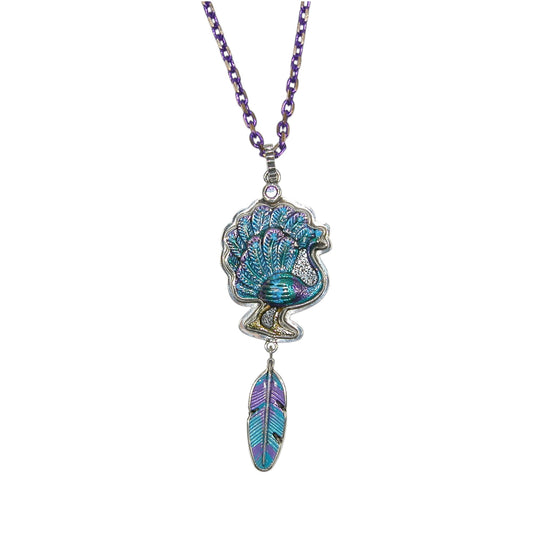 32989 Hand Enamel Peacock, Amethyst Sterling Silver Necklace