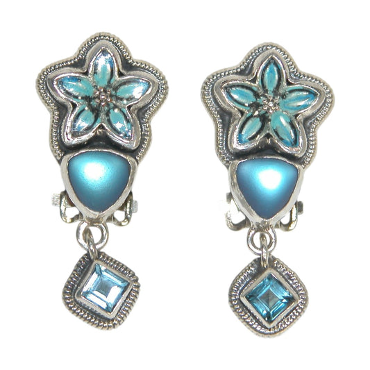 32998 Hand Enameling Flower, Celestial Quartz Sterling Silver Earrings