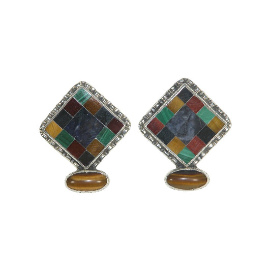 33000 Tigers Eye Multi Gem Inlaid Sterling Silver Earrings