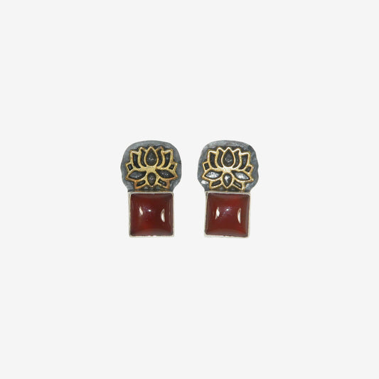 33001 Carnelian, Lotus Sterling Silver Earrings