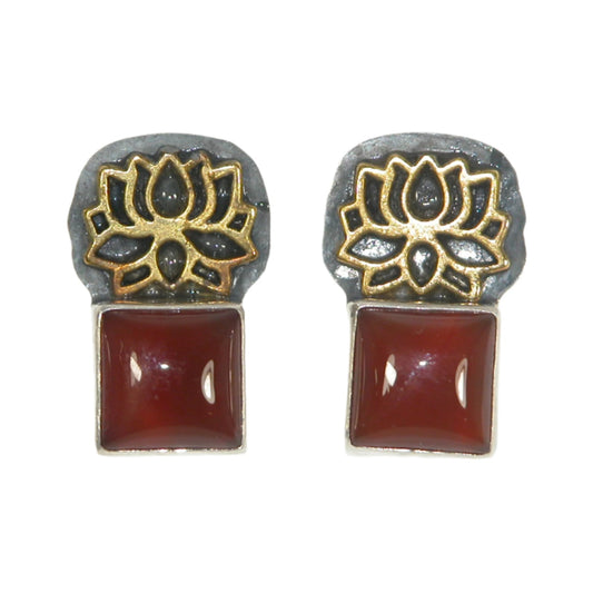 33001 Carnelian Lotus Sterling Silver Earrings