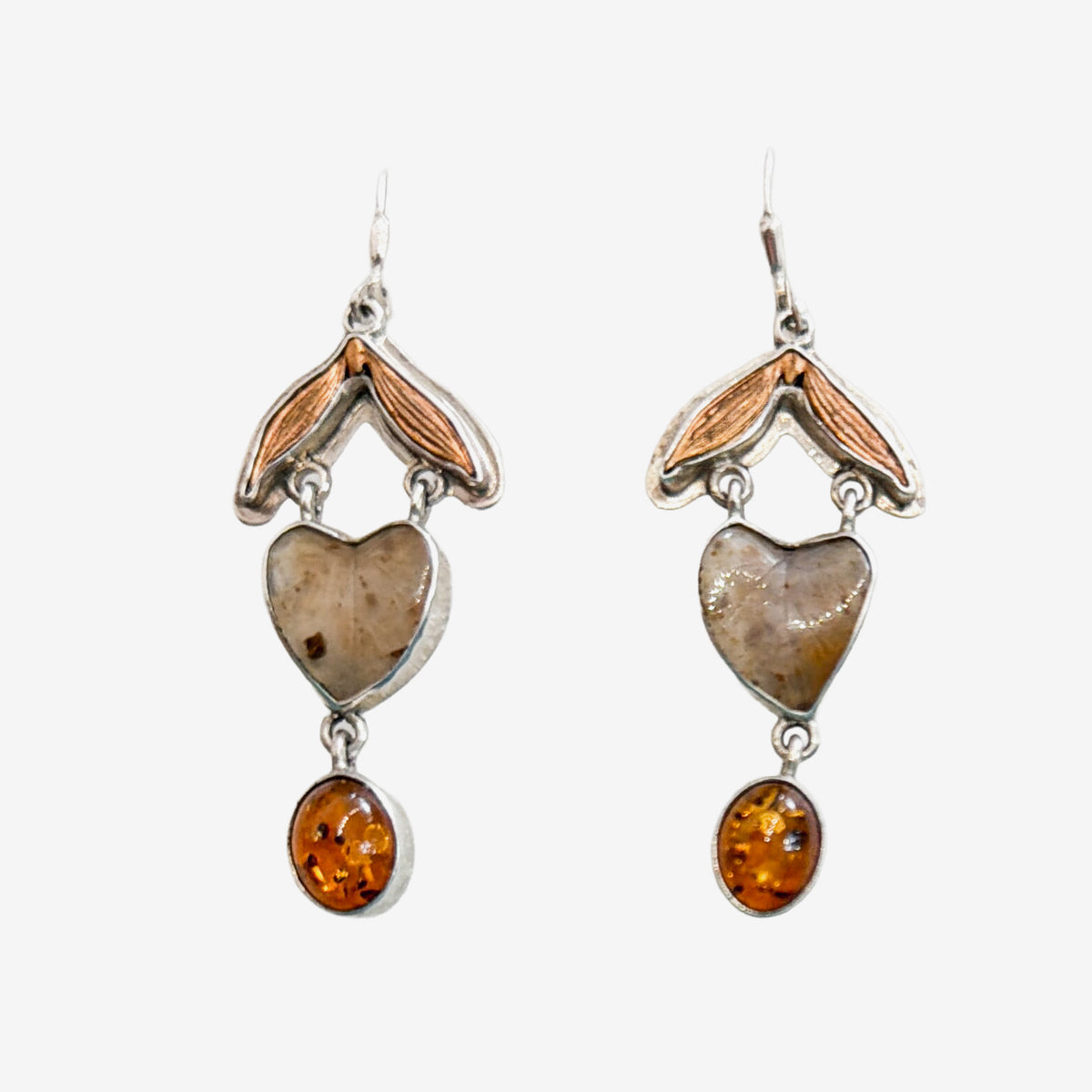 33005 Carved Leaf, Agate, Amber Sterling Silver Earrings