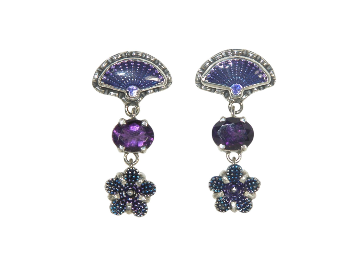 33006 Amethyst Flower Sterling Silver Dangle Earrings