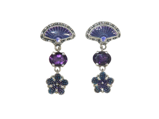 33006 Amethyst Flower Sterling Silver Dangle Earrings