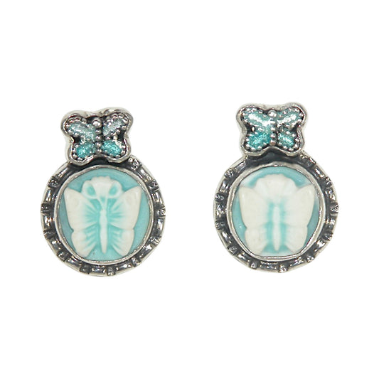 Butterfly Cameo Sterling Silver Earrings