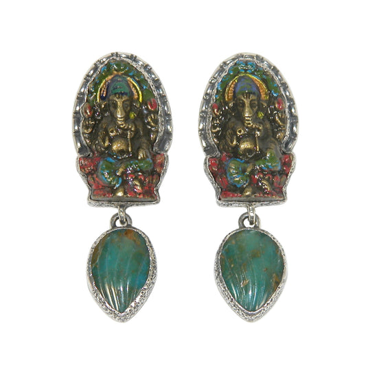 33009 Hand Enameling Ganesh Sterling Silver Earrings
