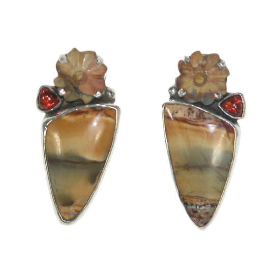 33011 Hessonite, Jasper Sterling Silver Earrings