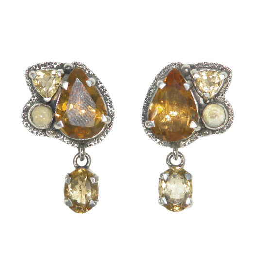 Citrine Cluster Sterling Silver Dangle Earrings
