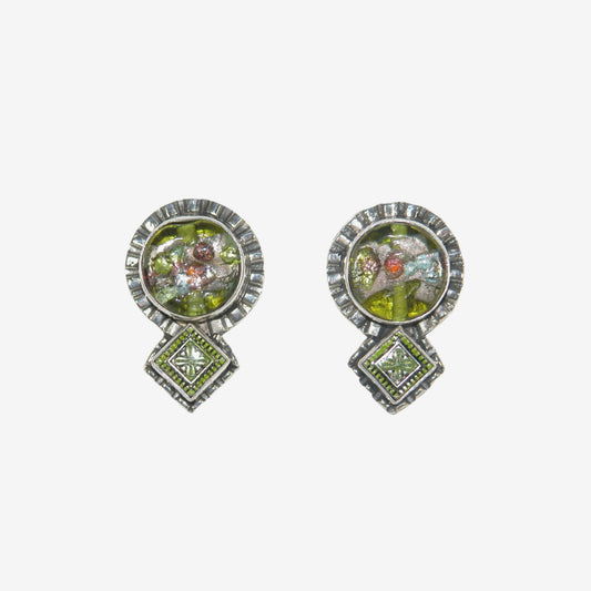 33021 Handmade Glass, Hand-Enameled Sterling Silver Earrings