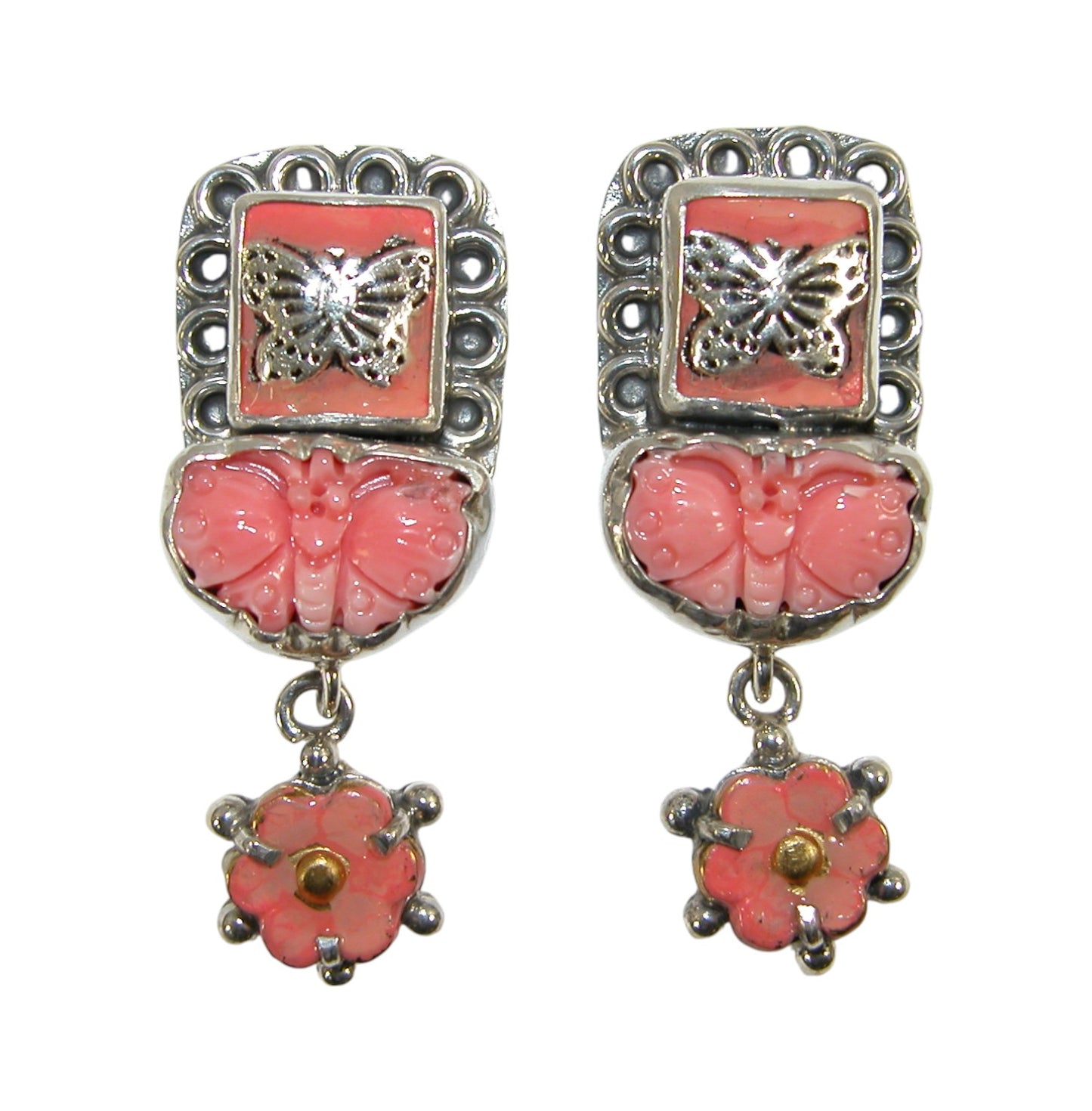 33052 Coral Butterfly Tile Sterling Silver Earrings