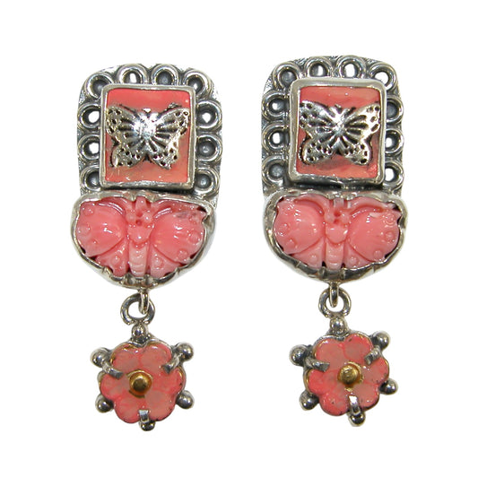 33052 Coral Butterfly Tile Sterling Silver Earrings