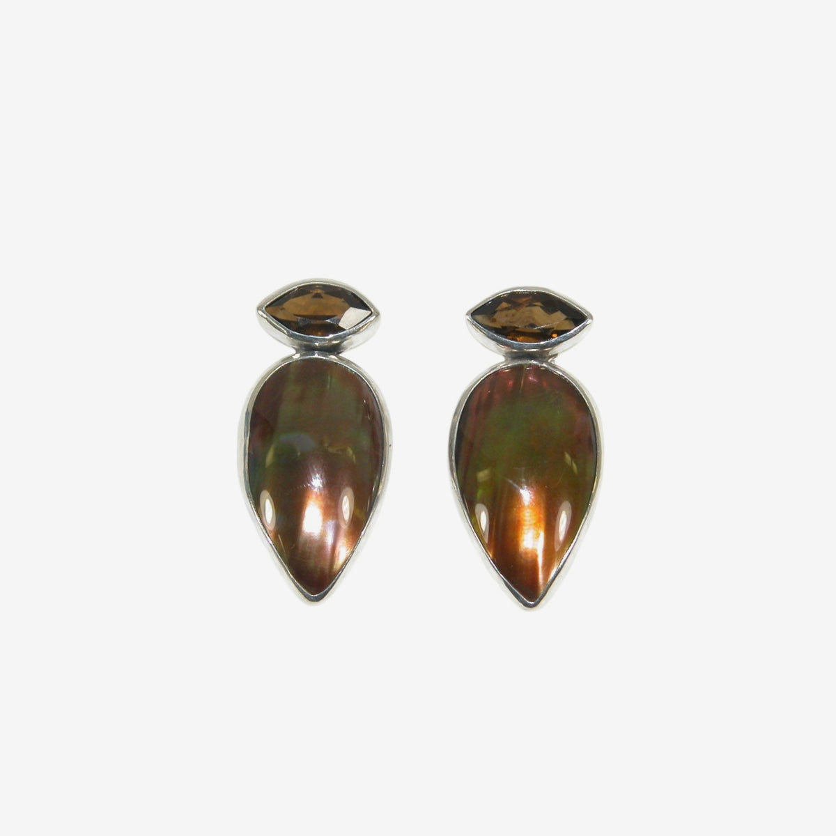 33024 Abalone, Whiskey Topaz Sterling Silver Earrings