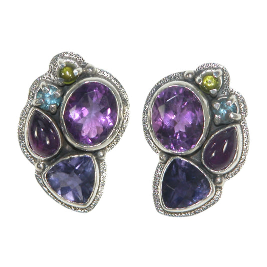 33035  Amethyst Cluster Sterling Silver Earrings
