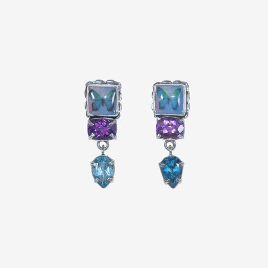 33037 Amethyst, Blue Topaz, Butterfly Sterling Silver Earrings