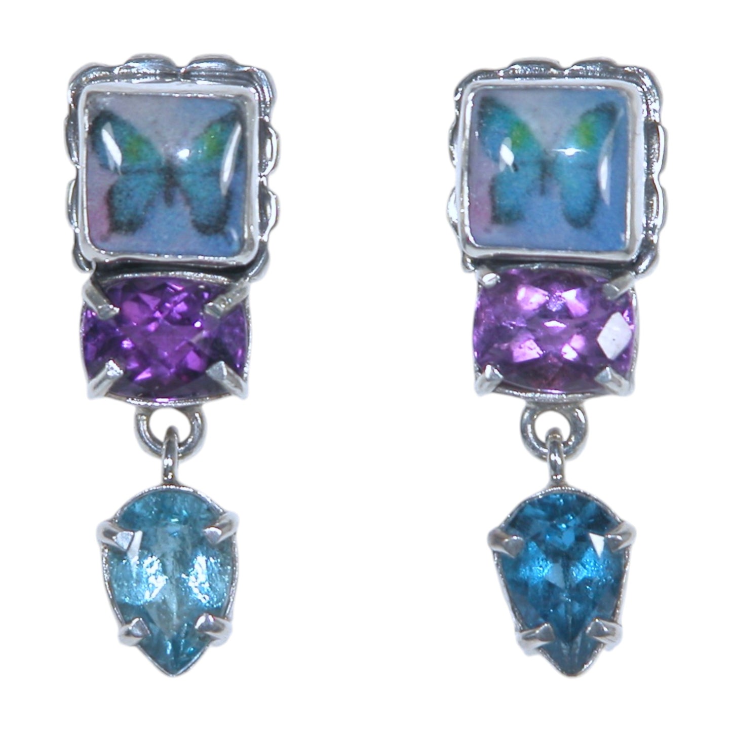 33037 Amethyst Butterfly Tile Sterling Silver Dangle Earrings