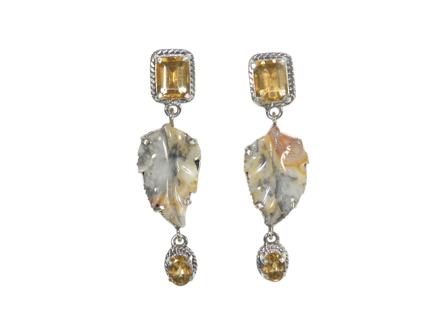33039 Hand-Carved Crazy Lace Agate, Citrine Earrings