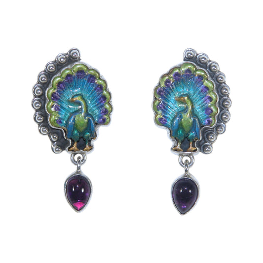 33042 Peacock Hand Enamel Sterling Silver Earrings