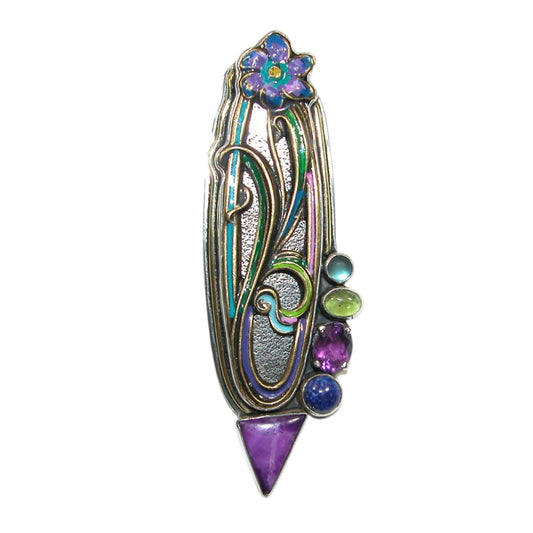 Hand Enamel Floral Sterling Silver Pin and Pendant