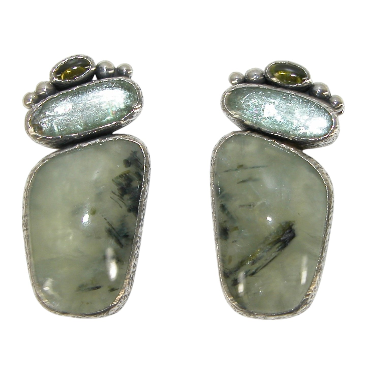 33062 Prehnite, Kyanite, Peridot Sterling Silver Earrings