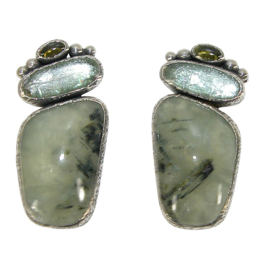 33062 Prehnite, Kyanite, Peridot Sterling Silver Earrings