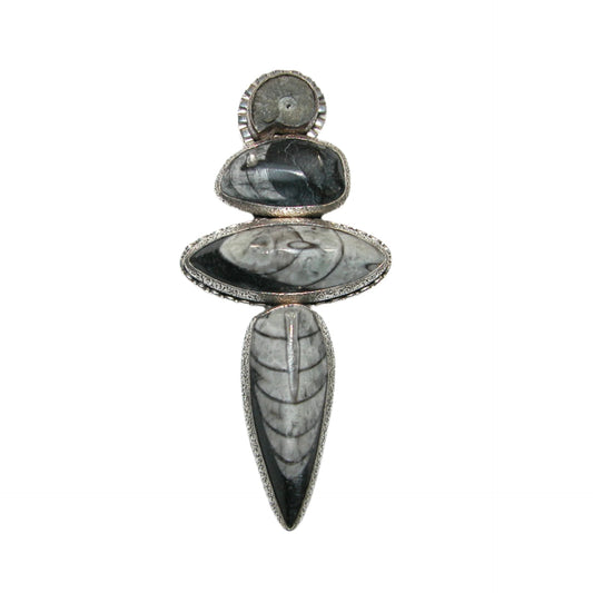 Four Stone Cabochon Sterling Silver Pin and Pendant