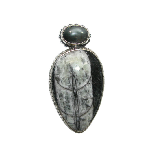 33071 Two Stone Cabochon Sterling Silver Pin and Pendant
