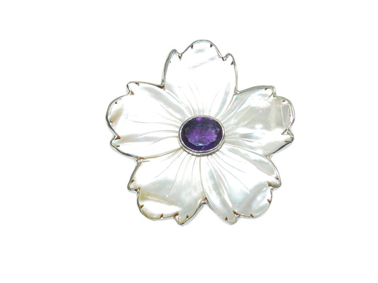 33075A Amethyst, Pearl Flower Sterling Silver Pin and Pendant