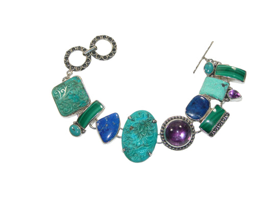 Turquoise Hand Carved Floral Bracelet