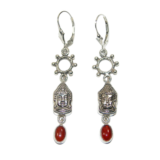 33083L Carnelian Buddha Dangle Sterling Silver Earring