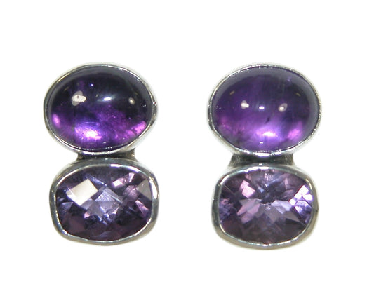 33091 Amethyst Gemstone Sterling Silver 2 Stone Earring
