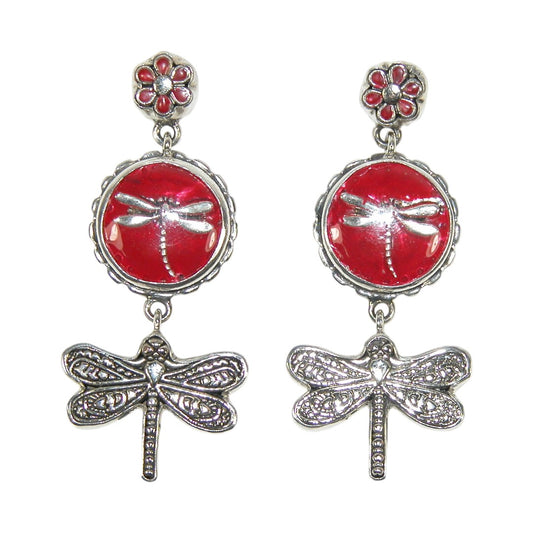 33098 Hand Enameling, Dragonfly Sterling Silver Earrings