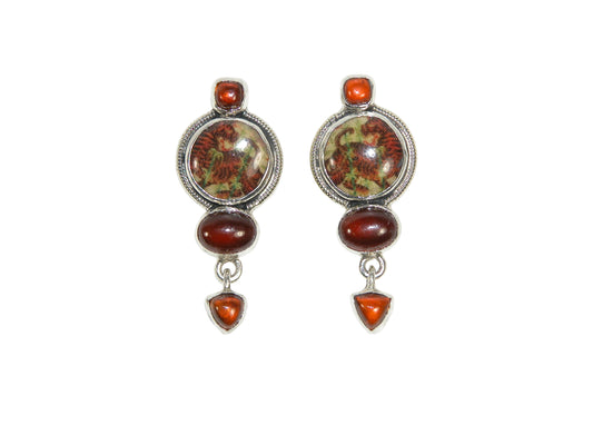 33100 Tiger Enamel, Hessonite, Sterling Silver Earring
