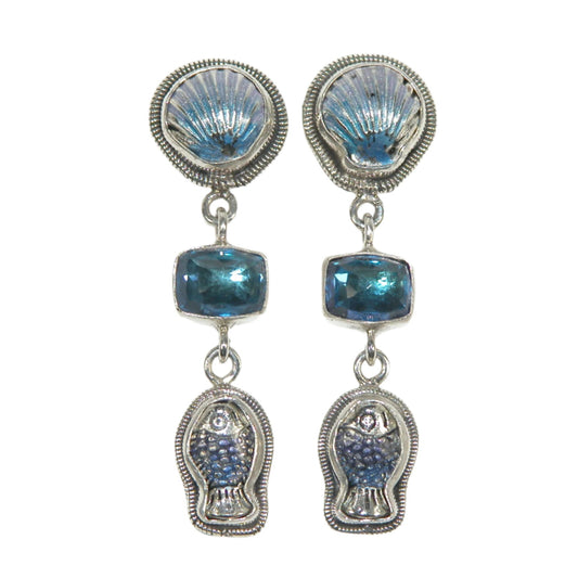 33106 Fish Hand Enameling Celestial Quartz Sterling Silver Earrings
