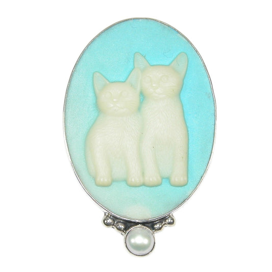 Cat Cameo Sterling Silver Pin Pendant