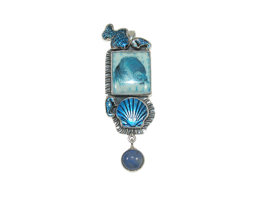 33112 Sea life Enamel Tile, Sodalite, Sterling Silver Pin and Pendant