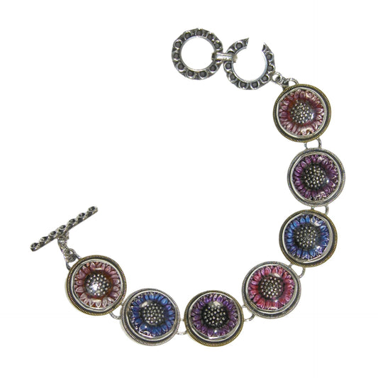 Multicolored Enameled Daisy Flower Bracelet