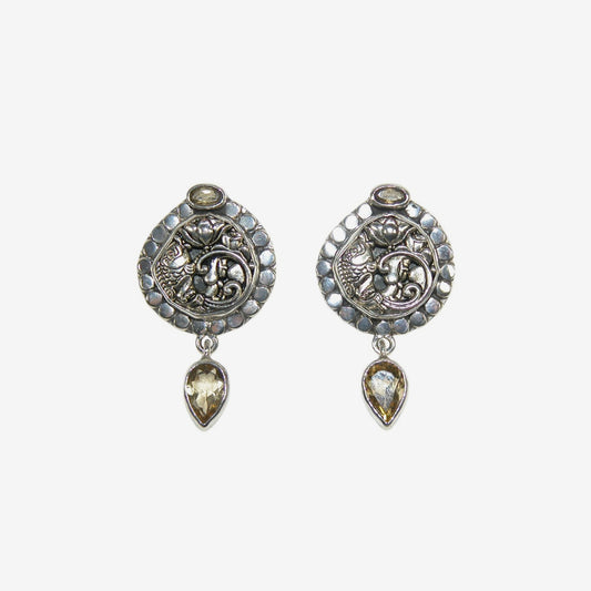33117 Fish, Lotus, Citrine Sterling Silver Earrings