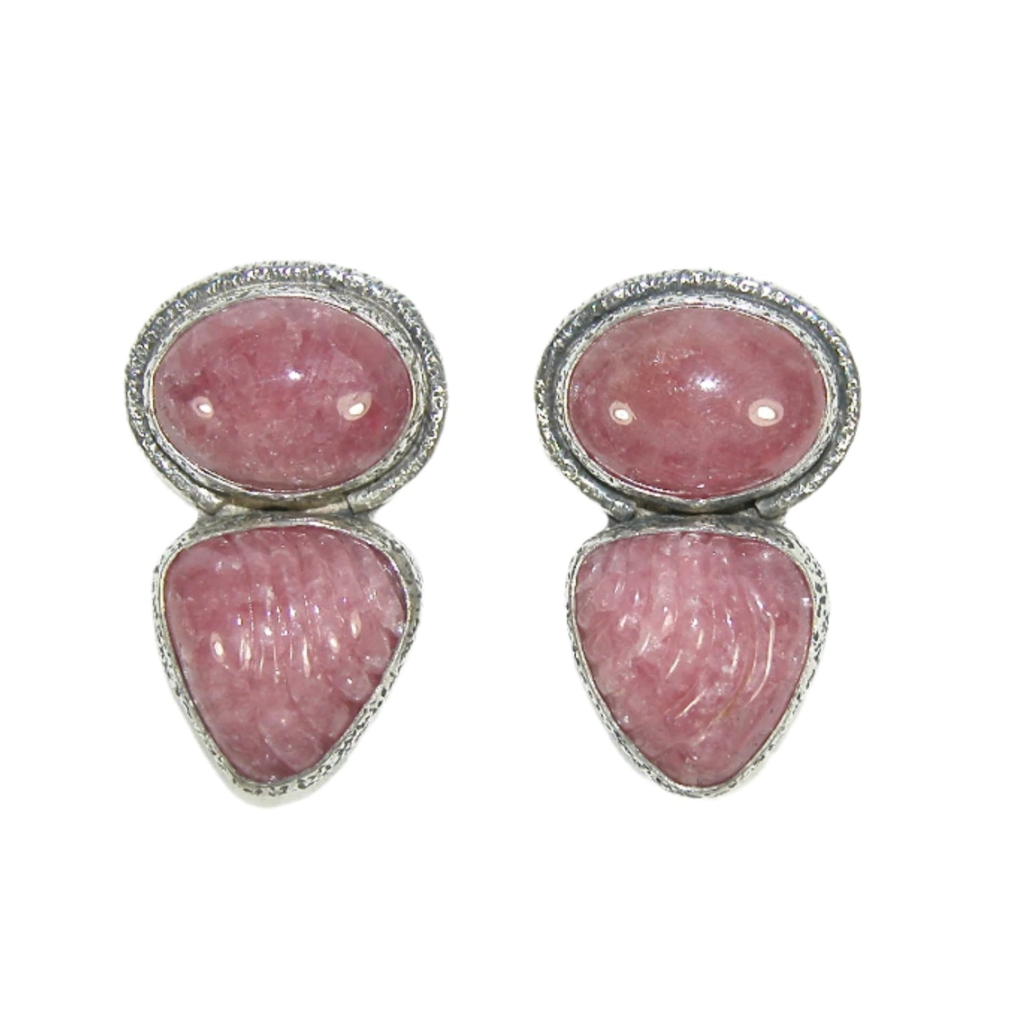 33119 Double Pink Rhodochrosite Bezel Set Sterling Silver Earrings