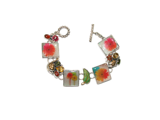 33150 Hand Made Tile Flower Sterling Silver Bracelet
