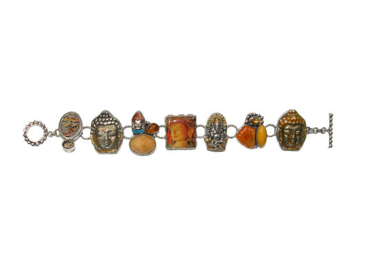 Yellow Gemstone Buddha Tile Enamel Sterling Silver Bracelet