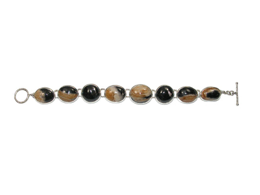33159 Black Brown Agate Sterling Silver Bracelet