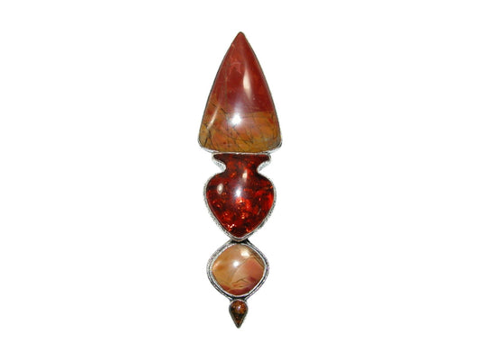 33164 Cherry Creek Jasper and Amber Fish Sterling Silver Pin Pendant