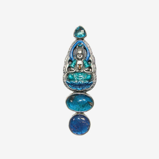 33176 Blue Topaz Sterling Silver Buddha Pin / Pendant
