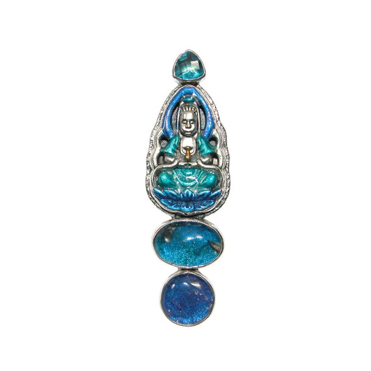 33176 Hand Enameling Zen Topaz Sterling Silver Pin and Pendant