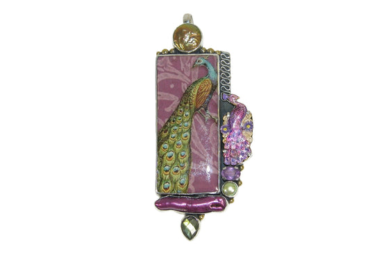 33193 Hand Made Tile, Hand Enameling, Labradorite Sterling Silver Pin and Pendant