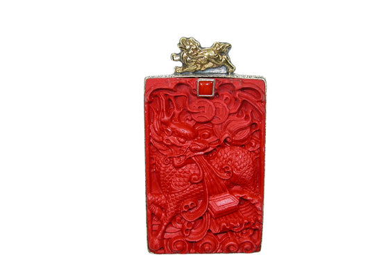 33196 Carved Fish Zen Lion Sterling Silver Pin and Pendant